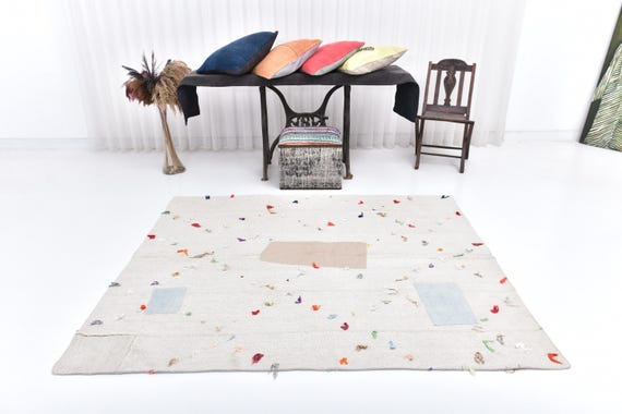 5x7 Cream Beige Vintage Hemp Rug, 5x7 Hemp Rug, 5x7 Rug, Natural Handmade Hemp, 5x7 Area Rug, 5x7 Vintage Rug, Bohemian Decor, Living Room