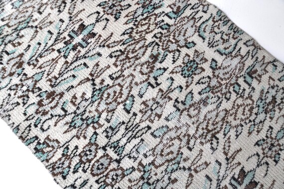 2x5 floral Light Green Brown Turkish Runner Rug, 2x5 Turkish floral Runner rugs,Short Handmade Wool Rugs,Retro Style Turkish Runner rug 2x5,
