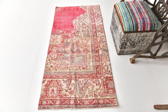 2x5 Runner Rug, 2x5 Vintage Runner, 2x5 TURKISH VINTAGE RUNNER Rug, 2x5, Short Handmade Rug, 2x5 Turkish Runner, Red Green Vintage, 57s Rug