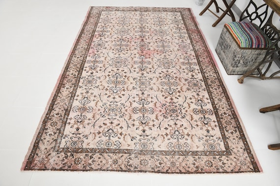 5x9 Vintage Rug, 5x9 NEUTRAL TURKISH VINTAGE Rug, 5x9 Rug, Aesthetic Handmade Wool Rug, Pale Red Beige Carpet, Vintage Rug 5x9, Antique 55s