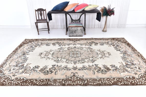 Antique Vintage Turkish Rug 7x10 Beige & Bronze Oversized Vintage Rug, Oversized Vintage Rug, Large Area Rug, Wool Handmade Rugged Rug,