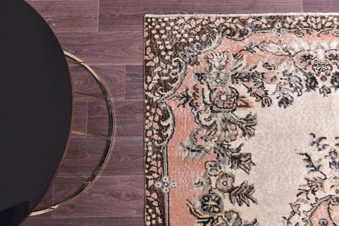 Salmon Color Rug 5x9 Vintage Salmon Brown Rug, Handmade Wool Rug, 5x9 Salmon Brown Cream ...