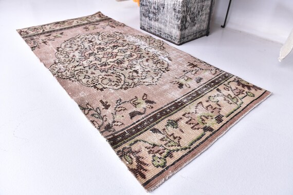 2x6 Vintage Faded Runner Rug, 2x6 Handmade Floral Runner, Peach Green Color, 2x6 Elegant Runner, 2x6 Hallway Rug, 2x6 Kithcen Runner Rug,