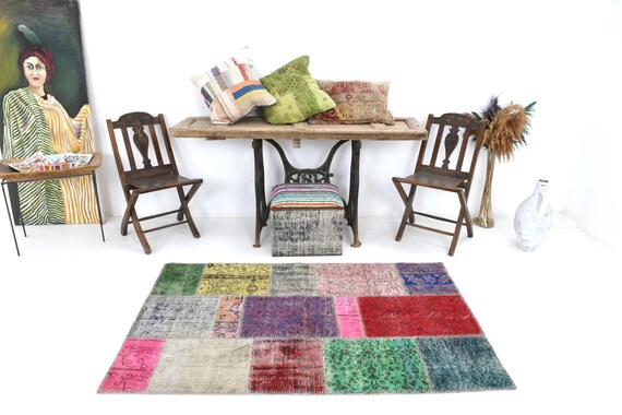 3x6 Area Rug, 3x6 Chess Vintage, 3x6 Turkish Vintage Area Rug, Aesthetic Handmade Wool Rug, 3x6 Rug, Vintage Rug 3x6, Rug For Bedroom, 54s