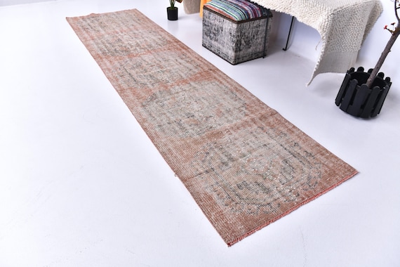 2x10 Vintage Turkish Faded Runner Rug, Handmade Wool Rug, 2x10 Muted Color, 2x10 Floral Hallway Rug 2x10 Kithcen Runner Rug Farmhouse Style