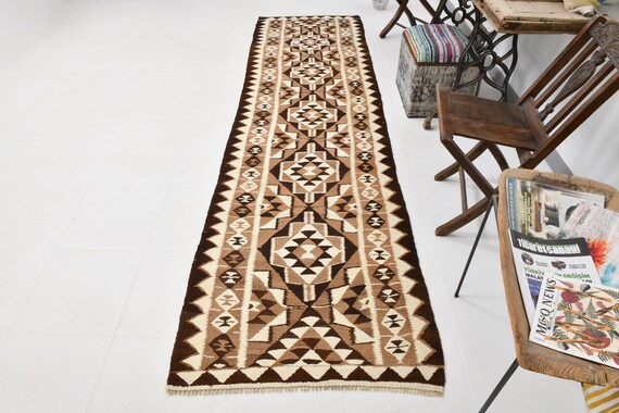 3x11 Runner Rug, 3x11 Kilim Runner, 3x11 HERKI KILIM RUNNER Rug, 3x11, Kilim Runners, Wool Handmade Oushak, Rugs 3x11, Brown & Beige Kilim,