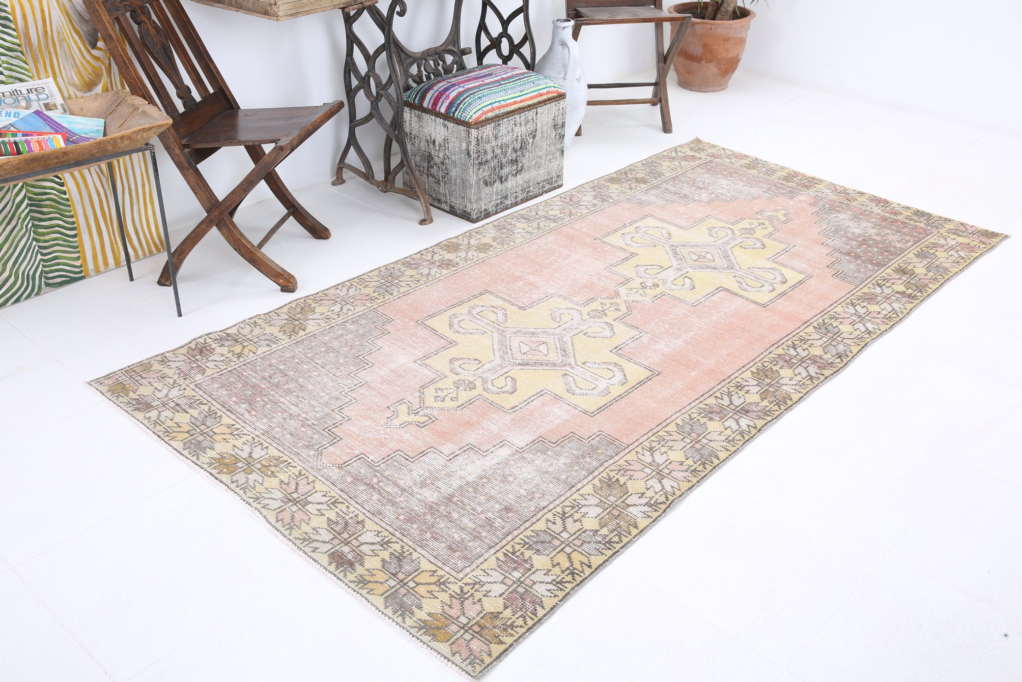SOFT PINK RUG 4x8 Turkish Vintage Area Rug 4x8 Turkish Etsy