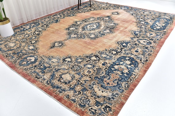 9x12 Antique Persian Area Rug, Blue Red Beige Color Rug, 9x12 Handmade Luxury Rug, Large Area Rug, 9x12 Rug, Traditional Rug, 9x12 Area Rug