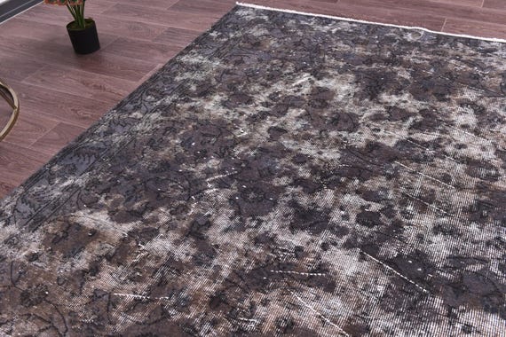 6x9 Vintage Ash Gray Distressed Area Rug, Modern Home Decor, Handmade Wool Rug, Living Room Design