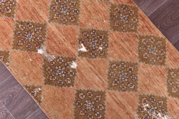 2x3 Vintage Doormat Rug, Terracotta Brown Color, 2x3 Rug, Small Handmade Wool Rug, 2x3 Turkish Rug, Rug For Bedroom Accent Bathmat,