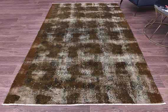 5x8 Green Overdyed Rug, 5x8 Handmade Wool, Living Room Bedroom Rug, 5x8 Area Rug, Vintage Turkish Faded Rug, Modern Home Design