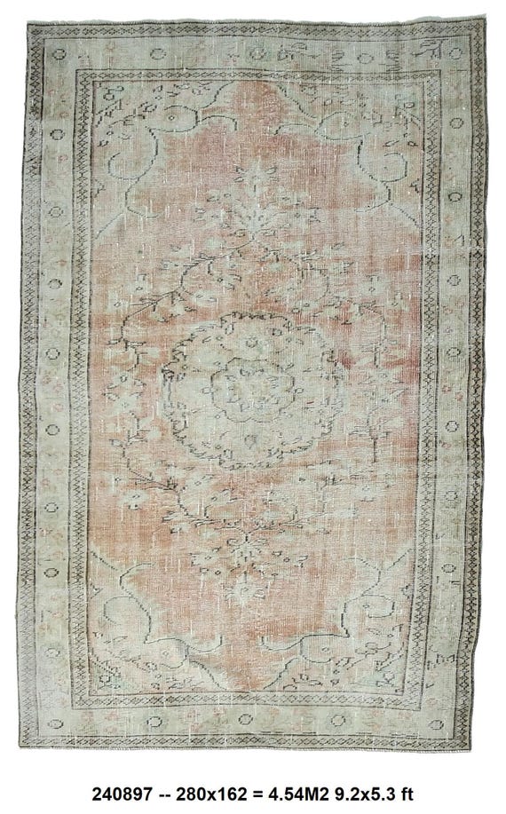 5x9 medalion beige Vintage Rug,beige red 5x9 Pale Red Soft Vintage Rug, Retro Handmade Wool Rug, Washable Area Rug, Turkish Rug 5x9