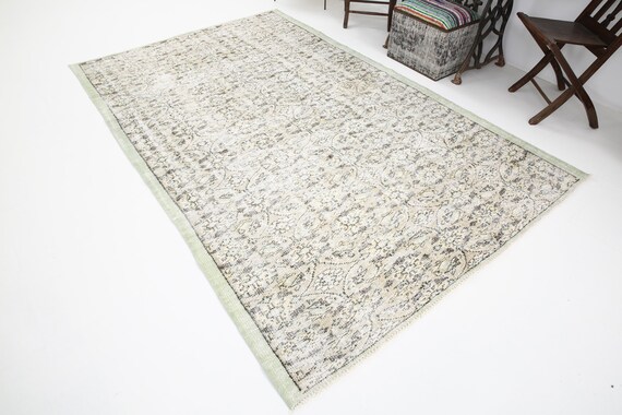 6x9 Turkish Vintage Wool Rug  Handmade Wool Brown Beige Rug, Floral Soft Farmhouse Decor Carpet, Traditional Ethnic Southwestern Carpet,5154