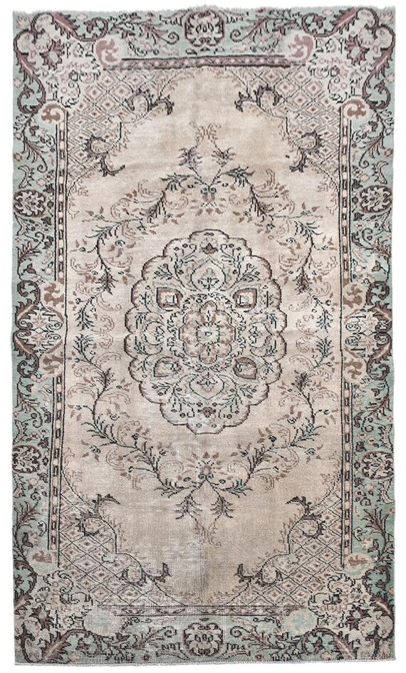 5x10 Soft Modern Rug, Medallion 5x10 Vintage Rug, Floral 5x10 Area Rug, Green & Brown Vintage Rug, 5x10 Turkish Rug, Living Room Rug, 56s