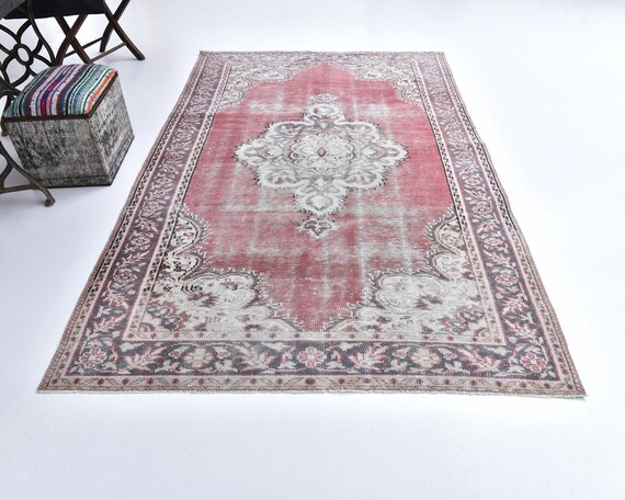 5x9 Vintage Rug, 5x9 Red Beige Oriental Vintage Rug, 5x9 Rug, Wool Hand Woven Rug, Red Beige Carpet, Vintage Rug 5x9, Rug For Living Room