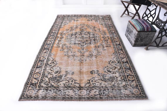 5x8 Distressed Area Rug, Peach Color Rug, 5x8 Handmade Wool Rug, Farmhouse Decor, Vintage Turkish Rug, Dining Room Rug, 5x8 Area Rug