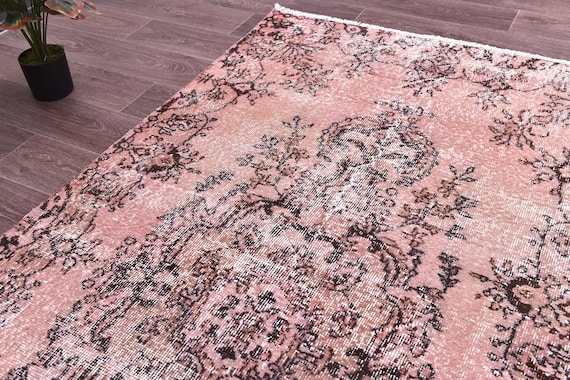 4x6 Salmon Accent Rug, Salmon Color, 4x6 Distressed Area Rug, Handmade Wool Rug, 4x6 Faded Rug, Oriental Rug 4x6 Area Rug, Vintage Rug