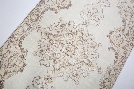 4x7 Turkish Medallion Rug, 4x7 Vintage Area Rug, Beige White Color Rug, 4x7 Handmade Wool Rug, Decorative Rug 4x7 Bedroom Rug, Area Rug