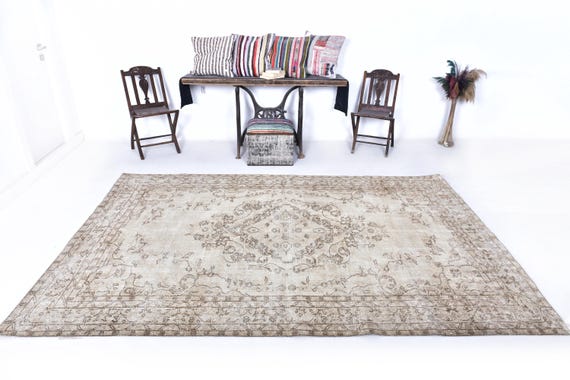 6x10 Turkish Rug, 6x10 Soft Pastel Vintage Turkish Rug, 6x10, Neutral Handmade Rug, 6x10 Rugs, Brown & Beige Carpet, Vintage Rug 6x10, Gift