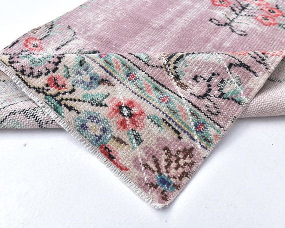3x9 Pastel Pink Vintage Runner Rug, 3x9 Vintage Runner, 3x9 Rug, Hand-Knotted Turkish Rug, 3x9 Runner Rug, 3x9 Oushak Runner, Hallway Runner