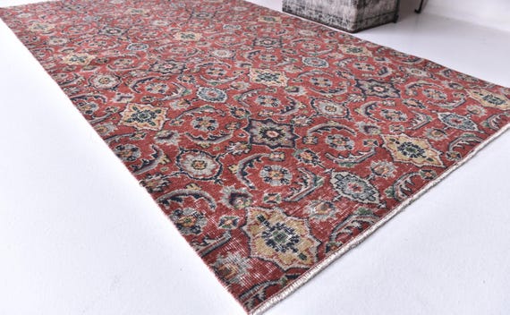 4x7 Vintage Persian Style Area Rug, 4x7 Distressed Red Rug, 4x7 Traditional Oriental HandKnotted Wool Area Rug, Antique Home Decor, 4x7 Rug