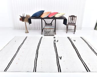 6x10 Vintage Hemp Rug, 6x10 Wide White Hemp Rug, 6x10 Rug Long Handmade Wool & Hemp Rug, 6x10 Soft Hemp Rug, Rug for Dining Room,