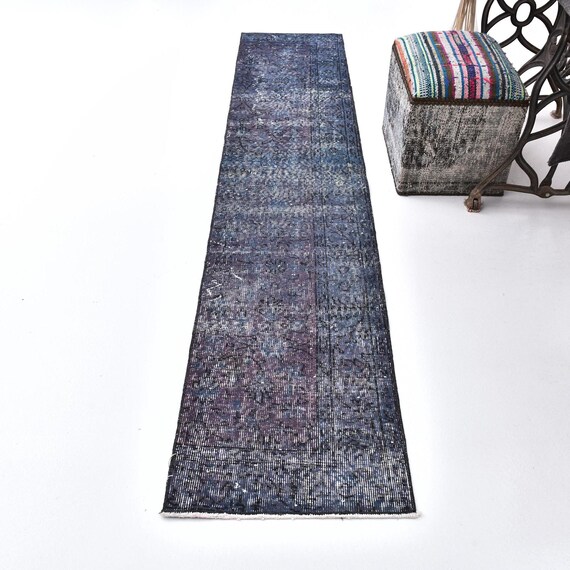 2x9 Blue Black Turkish Runner Rug, 2x9 Turkish Runner, 2x9 Rug, Long Handmade Oushak, 2x9 Runner Rug, 2x9 Vintage Runner, Kitchen Runner Rug