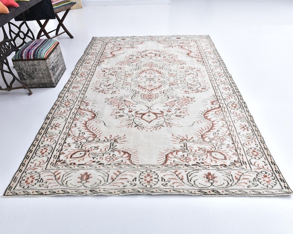 6x9 Vintage Rug, 6x9 Beige Terracotta Vintage Rug, 6x9 Rug, Wool Hand Woven Rug, 6x9 Area Rug, Oriental Tribal Style, Vintage Rug 6x9, 58s