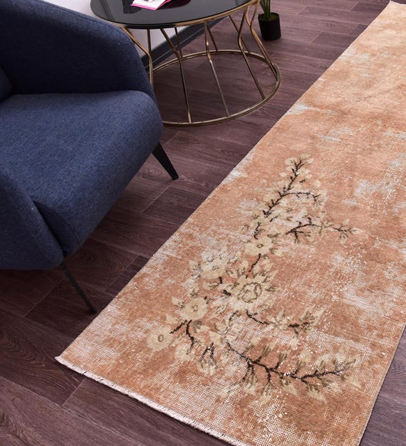 3x9 Vintage Turkish Peach Runner Rug, 3x9 Turkish Hallway Rug, Handmade Runner Rug, Vintage Home Decor, Peach Color Rug, 3x9 Hallway Runner