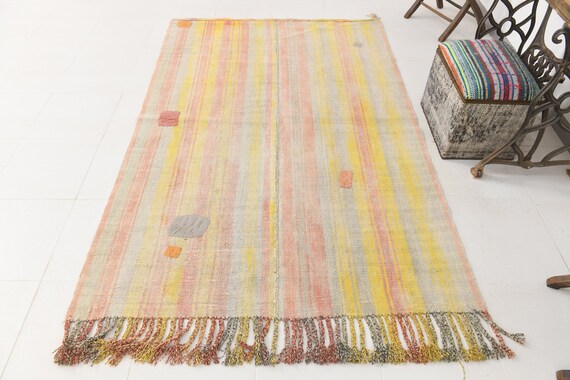 Vintage Hemp Area Rug 5x7: Striped Patchwork Style