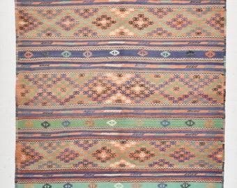 6x10 Area Rug, 6x10 TURKISH VINTAGE KILIM Rug, 6x10,  Green & Blue Kilim Rug, Handmade Wool Oushak, 6x10 Oversize Kilim, Rug For Living Room