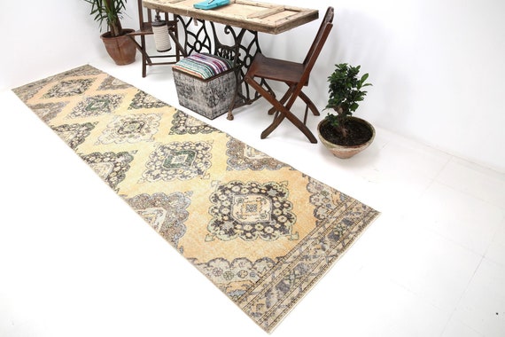 3x12 Rugs, 3x12 RUSTIC PERSIAN RUNNER Rug, 3x12, Persian Runner, Heriz Handmade Rug, 3x12 Runner Rug, Mustard Persian, Persian Runner 3x12