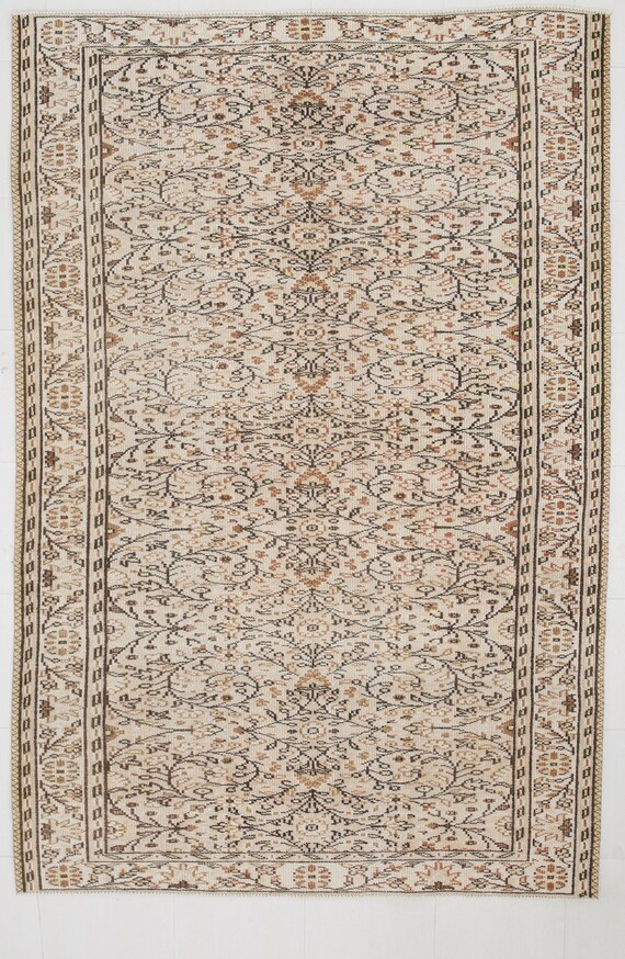6x9 Earthy Hues Turkish Vintage Rug, 6x9 Area Rug, Wool Handknotted Oushak, 6x9 Rugs, Farmhouse Home Decor, Turkish Rug 6x9, Rug For Bedroom