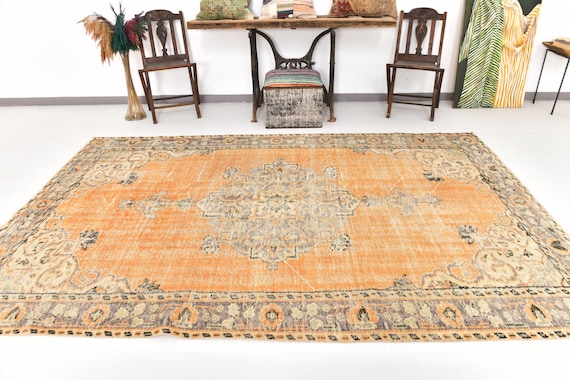 6x10 Area Rug, 6x10 TURKISH VINTAGE AREA Rug, 6x10 Vintage Rug, Wool Handmade Oushak, 6x10 Rug, Orange Beige Vintage Rug, Antique Rug 57s