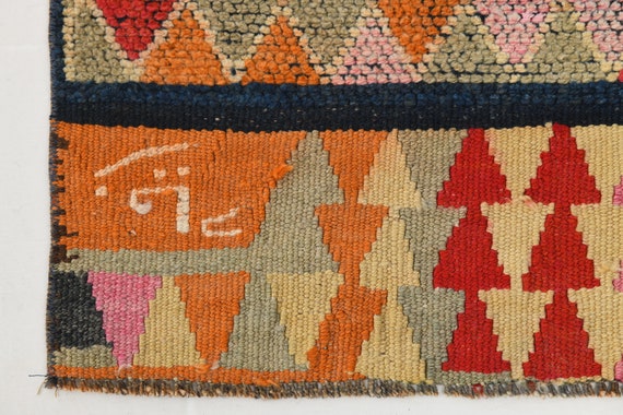 3x12 Vintage Soft Wool Runner Rug, 3x12,  Handmade Colorful Runner Rug, Red & Pink, Vintage Runner 3x12, Rustic Rugs, Farmhouse Decor