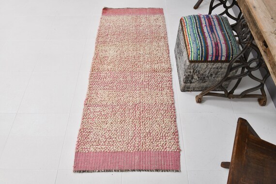 2x5 Rugs, 2x5 Turkish Runner, 2x5 VINTAGE TURKISH RUNNER Rug, 2x5, Turkish Runner 2x5, Wool Handwoven Rugs, Salmon & Beige Tones, Gift Rugs
