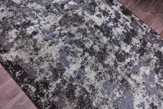 6x9 Overdyed Gray Rug, Vintage Handmade Wool Rug, 6x9 Gray Black Faded Color, Abstrach Patterned Rug, Farmhouse Rug, 6x9 Living Room Rug