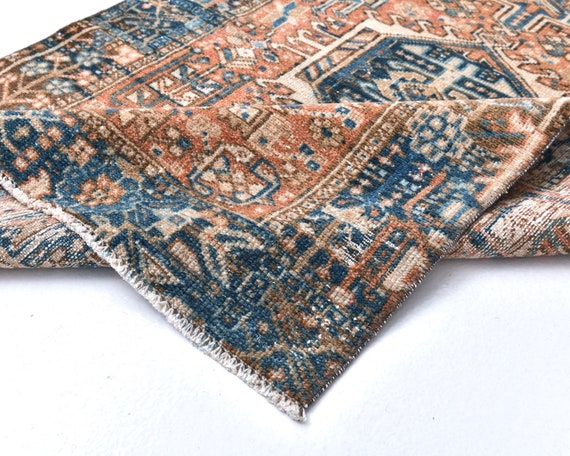 3x14 Persian Heriz Runner Rug, 3x14 Persian Runner 3x14 Rug Long Handmade Vintage 3x14 Runner Rug 3x14 Vintage Runner Navy Blue Persian Rug