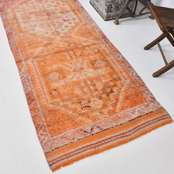 3x10 Vintage Orange Runner Rug,3x10 Runner Rug,3x10 Rug,Handmade Herki Rug,3.3x10.8 Ft,Hallway Runner Rug,3x10 Antique Runner