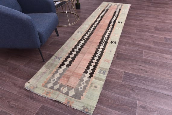 2x10 Vintage Patchwork Kilim Runner Rug, 2x10 Traditional Kilim Rug, 2x10 Hallway Rug, Oriental Accent Rug, 2x10 Rugged Rug Geometric Design