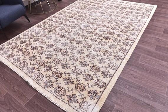 6x9 Vintage Turkish Oushak Rug, Dusty Rose Green Color, 6x9 Medallion Design, 6x9 Handamde Wool Rug, 6x9 Traditional Rug, Floral Rug 6x9,