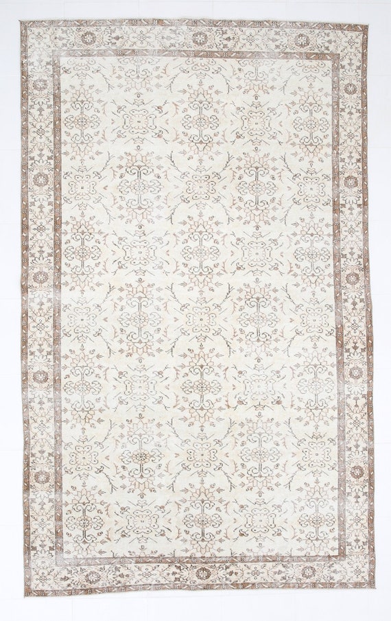 6x10 Area Rug, 6x10 Floral Vintage, 6x10 TURKISH VINTAGE AREA Rug, 6x10, Vintage Area Rug, Wool Handmade Oushak, 6x10 Rugs, Shades Of Beige