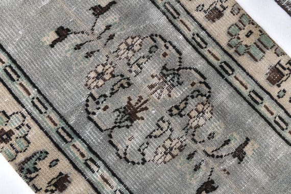 3x10 Vintage Distressed Turkish Runner Rug, Turkish Runner Rug 3x10, Floral Runner Rug, Handmade Rug 3x10, Patchwork Runner Rug, Green Blue