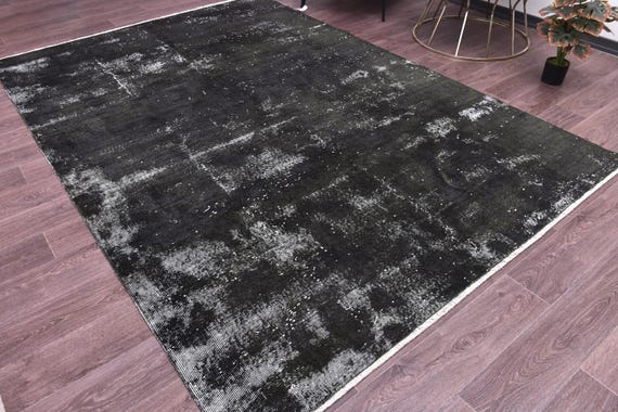 6x9 Dark Green Handmade Wool Rug, Abstrach Patterned Rug, Farmhouse Rug, 6x9 Living Room Rug, Modern Home Design,