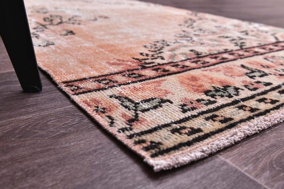 2x5 Vintage Small Runner Rug, 2x5 Pastel Color Rug, 2x5 Rug, Handwoven Wool Rug, 2x5 Hallway Rug, 2x5 Turkish Runner, Cream Pink Color Rug