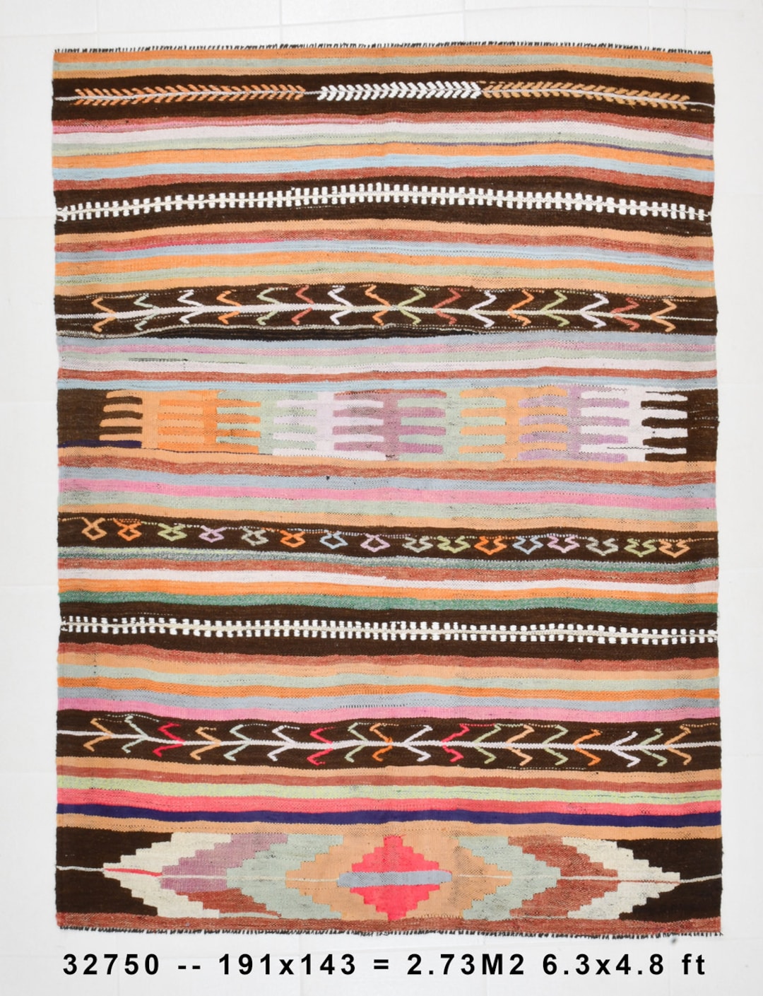 4x6 TURKISH SMALL KILIM Rug, Shades of Brown Orange Kilim Wool