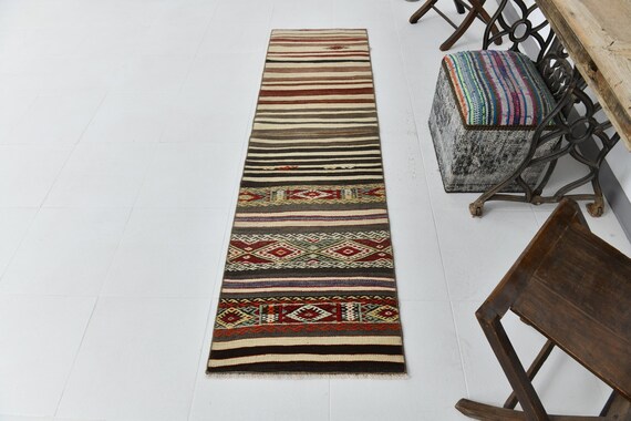 2x7 Runner Rug, Kilim Runner 2x7, 2x7 NARROW KILIM RUNNER Rug, 2x7, Flatweave Turkey Kilim, Pinstriped Styles, Kilim Runner Rug, Anatolian