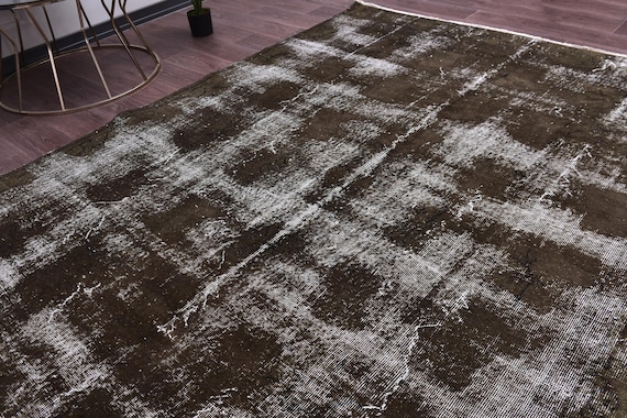 7x10 Overdyed Faded Rug, 7x10 Traditional Area Rug, Brown Green Color, 7x10 Distressed Style Rug Farmhouse Rug, 7x10 Faded Rug, 7x10 Rug
