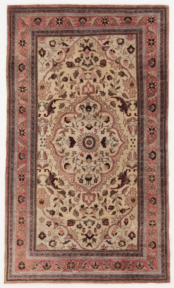 4x7 Area Rug, 4x7 Persian Rug, 4x7 VINTAGE PERSIAN AREA Rug, 4x7, Persian Rug 4x7, Shades Of Cream & Brown, Wool Handmade Persian, Antique