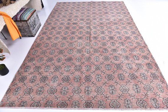 6x10 Turkish Vintage Floral Rug, Pink White Green Color Rug, Handmade Decor, 6x10 Turkish Area Rug 6x10, Living Room Rug, Antique Tapestry,